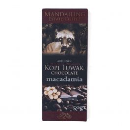 Mandailing Coffee Pure Kopi Luwak Chocolate Bar Macadamia 50g