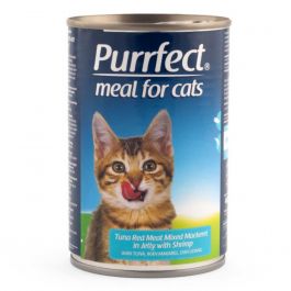Purrfect Tuna Red Meat Mixed Mackerel In Jelly With Shrimp 400 gr